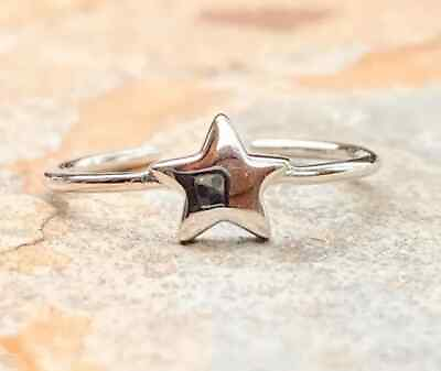 #ad Solid White Metal Women#x27;s Star Adjustable Band Ring 925 Sterling Silver $46.15