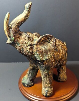 #ad Antique Heavy Cast Iron Elephant Sculpture w Verdigris Great Patina 7.5quot; $144.99