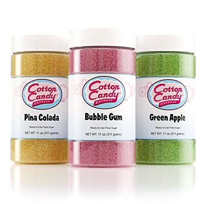 Floss Sugar Variety Pack with 3 11oz Plastic Jars of Bubble Gum Green Appl... $32.56