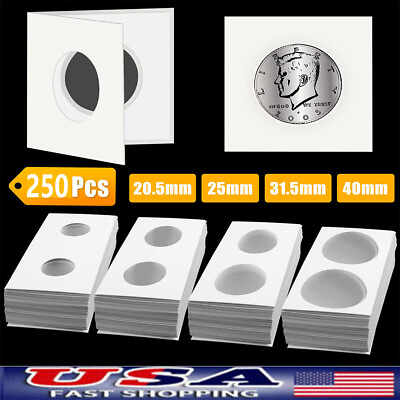 #ad 250 5 Sizes Coin Holder Cardboard Mylar Paper Flip 2x2 for Collection Album Book $14.99
