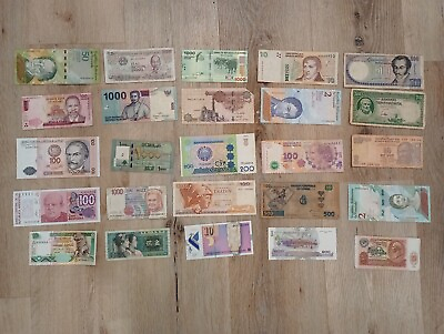 #ad Circulated Lot of 25 Foreign Banknotes World Paper Money Currency Plus BONUS $11.95
