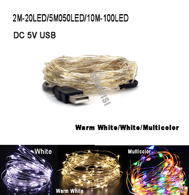 LED String Fairy Lights Silver Wire USB Powered Waterproof 2M 5M 10M $11.99