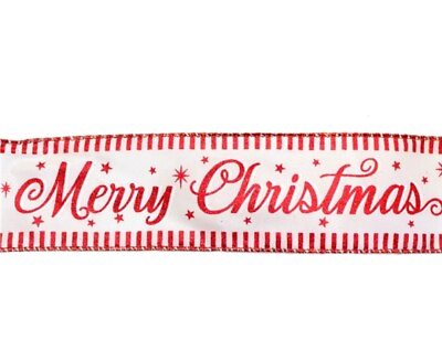 #ad 4 Yards 2.5quot; Merry Christmas ribbon Wired ribbon red glitter Christmas ribbon $11.95