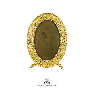 Antique Art Nouveau French Gilt Enamel Jeweled Picture Frame $299.95