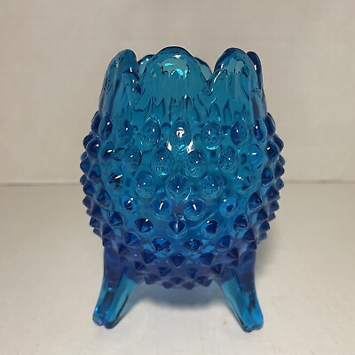 #ad Vintage Aqua Blue Hobnail 3 Footed Egg Shaped Vase Rose Bowl. $18.00