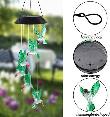 Solar Wind Chimes Lights LED Hummingbird Color Changing Garden Home Party Decor $10.99