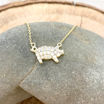 #ad Gold pig good vibe necklace no coloration gold plated stackable $35.99