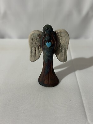 #ad Raku Pottery Angel 2.5” With Heart Stone $9.99