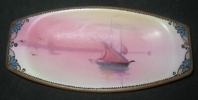 #ad Ant. Nippon Hand Painted Low SailboatScene Relish Bowl w Moriage Morimura Mark $19.95