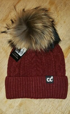 #ad CC Cable Knit Beanies with Raccoon Pom $30.00