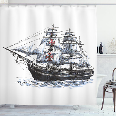 Ocean Shower Curtain Columbus Ship Sailing Print for Bathroom $41.99