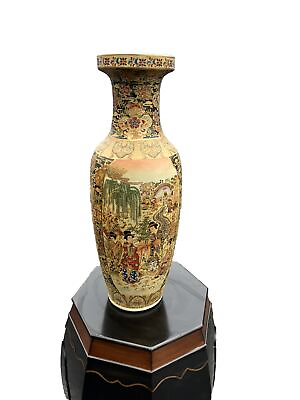 #ad Old Japanese Royal Satsuma Hand Painted Heavily Decorated Gilt Accents 24” Vase $200.00