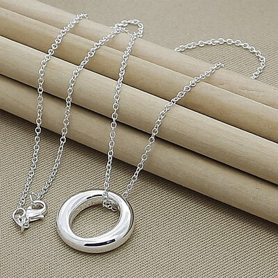 #ad 925 Sterling Silver Small Round Circle Pendant Necklace Chain Fashion Jewelry $11.23
