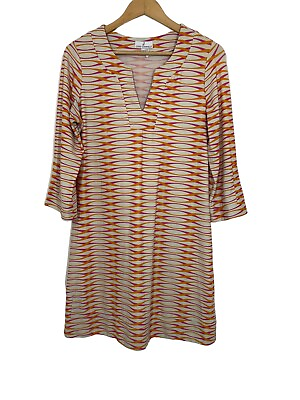 #ad Jude Connally Women’s Size Large 3 4 Sleeve Shift Dress V Neck abstract $19.19