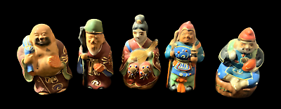Figural Japanese Deity Gods: 5 Ceramic Japanese Kutani Moriage Lucky Gods $89.99