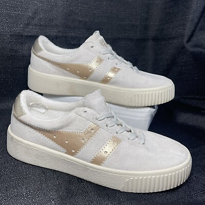 #ad GOLA Super Court Metallic Sneakers Womens Size 8 Suede Leather Off White Gold $32.88