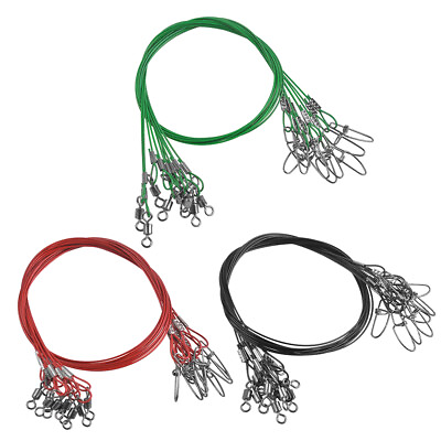 50Pcs 50cm Steel Fishing Wire Leader Rigs 150Lbs With Swivel Anti bite Leaders $21.52
