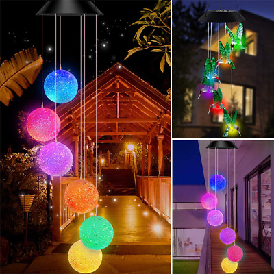 Solar Wind Chimes Light LED Hummingbird Color Changing Hanging Lamp Garden Decor $15.69