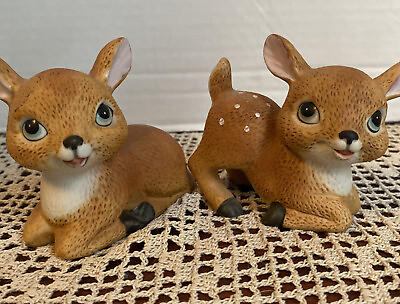 #ad Sweet Vintage Pair Homco 1473 Baby Deer Fawn Figurines $18.00