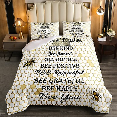 Honeycomb Bedding Set Twin Size Boys Girls Bee Kind Bee Honest Comforter Set ... $62.59