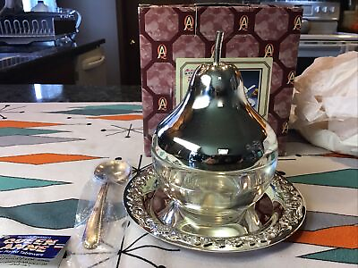 #ad VINTAGE Queen Anne Silver Plated Tableware 4pc Pear Shaped Honey Pot Jam NEW BOX $39.90