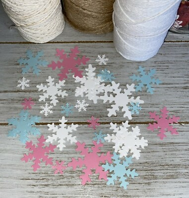 #ad Snowflake Confetti Baby Winter Holiday Party Decorations White Pink and Blue $7.99