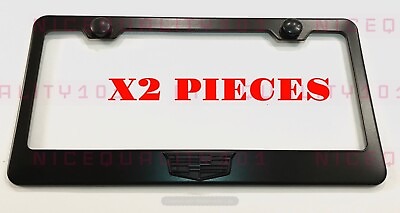 2x 3D Cadillac Stainless Steel Metal Black License Plate Frame Holder #ad $42.99