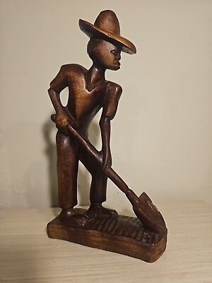 #ad #ad Vintage Hand Carved Wooden Figure Old Working Man With Shovel $19.99