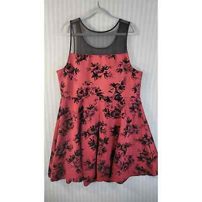 #ad Trixxi Fit amp; Flare Dress Plus Size 3X Red Black Floral Mesh Neckline Sleeveless $21.99