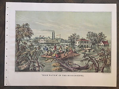 #ad 1952 Currier and Ives Lithograph “High Water” In The Mississippi. $8.00