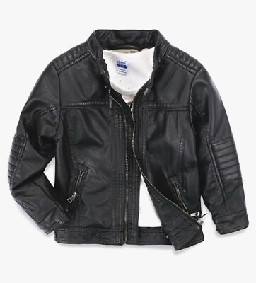 #ad LJYH Black Motorcycle Vegan Leather Boys Girls Unisex Jacket Sz 9 10 $34.99
