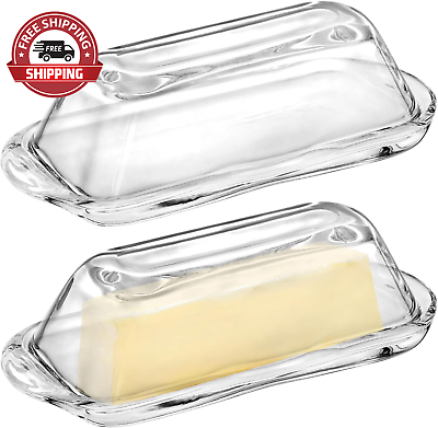 #ad 2 Pack Glass Butter Dish with Lid Large Butter Container Classic Butter Holder $31.27