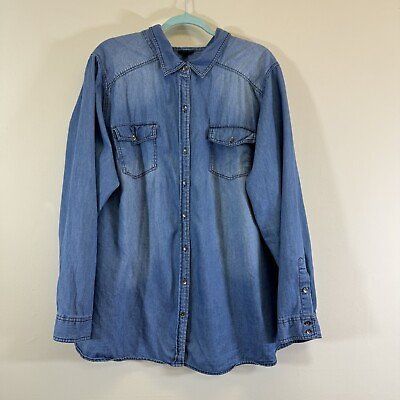 #ad Torrid Women’s Chambray Denim Button Down Shirt Size 4X Blue Long Sleeves $21.90