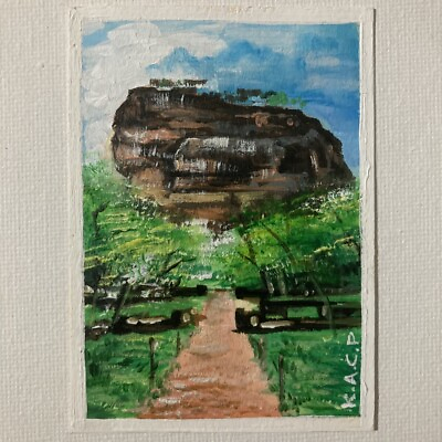 #ad ACEO ORIGINAL PAINTING Mini Collectible Art Card Signd Nature Rock Sigiriya Ooak $9.99
