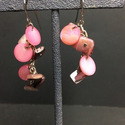 Dangle Pierced Earrings Barbie Pink Purple Shell Organic Round Mother Of Pearl $11.96