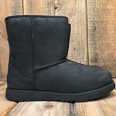 #ad UGG CLASSIC WEATHER SHORT BOOT BLACK WATERPROOF LEATHER GIRLS US 6 = WOMENS US 8 $99.00