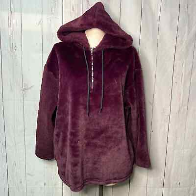 #ad PINK Victorias Secret Small Faux Fur Pull Over Hoodie Purple Plush LIKE NEW $34.99