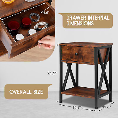 #ad Set of 2 End Tables X Design Legs w Drawers Storage Home Organizer Table Shelf $65.58