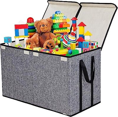 #ad Large Kids Toy Box Chest Storage with Double Flip Top Lid Collapsible Organizers $29.99