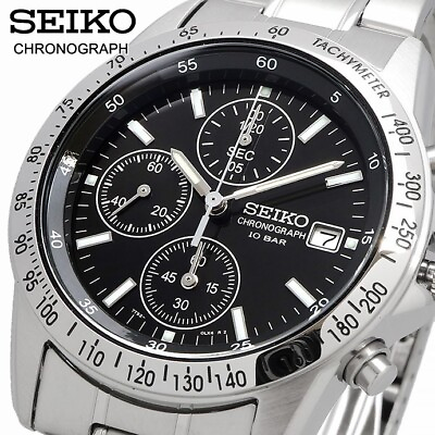 #ad #ad Seiko Selection Men#x27;s Quartz Chronograph Watch SBTQ041 Dial Black $90.98