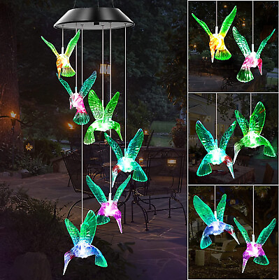 Solar Wind Chimes Hummingbird Color Changing Lights Outdoor Home Garden Decor $23.99