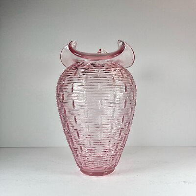#ad #ad Vintage Fenton Victorian Style Ruffled Pink Vase Lattice Pattern Basket Style $26.99