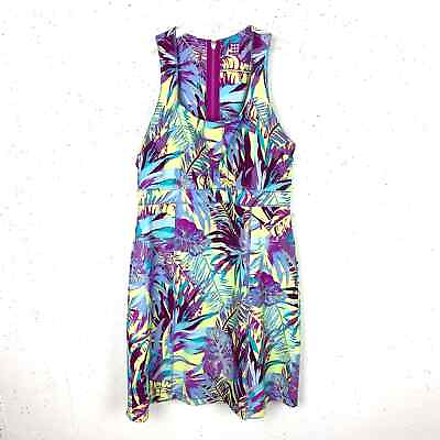 Title Nine Womens Nimblene Dress Tropical Print Purple Green Sleeveless Size 10 $42.00