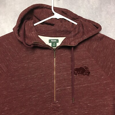 #ad Roots Canada Mens Maroon Pullover Hoodie size Large 1 4 Zip Full Front Pocket $26.75