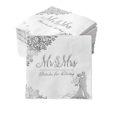 #ad Silver 100 Pcs Wedding Napkins for Reception Mr and Mrs Wedding Cocktail Napk... $31.32