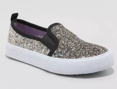 #ad Girls#x27; Carey Glitter Slip On Sneakers Black Cat amp; Jack SIZE 3 $19.99