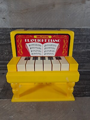#ad Shelcore PlayRight Piano Plastic Toy 6 1 2quot; Tall 1984 With Handle Yellow Tested $18.88
