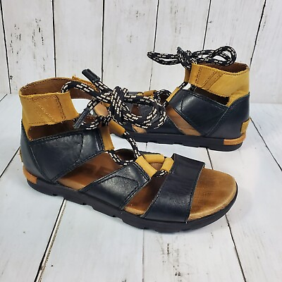 #ad Sorel Torpeda Bungee Ankle Tie Leather Gladiator Sandals Size 7 Womens Black EUC $44.00