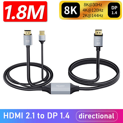 #ad Active HDMI 2.1 to Displayport 1.4 Cable 8K 4K 60Hz HDMI 2.0 to DP 1.2 Converter $28.99