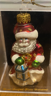 #ad Hand Crafted Glass Ornament Santa Holding Lantern 4 Inches $7.95